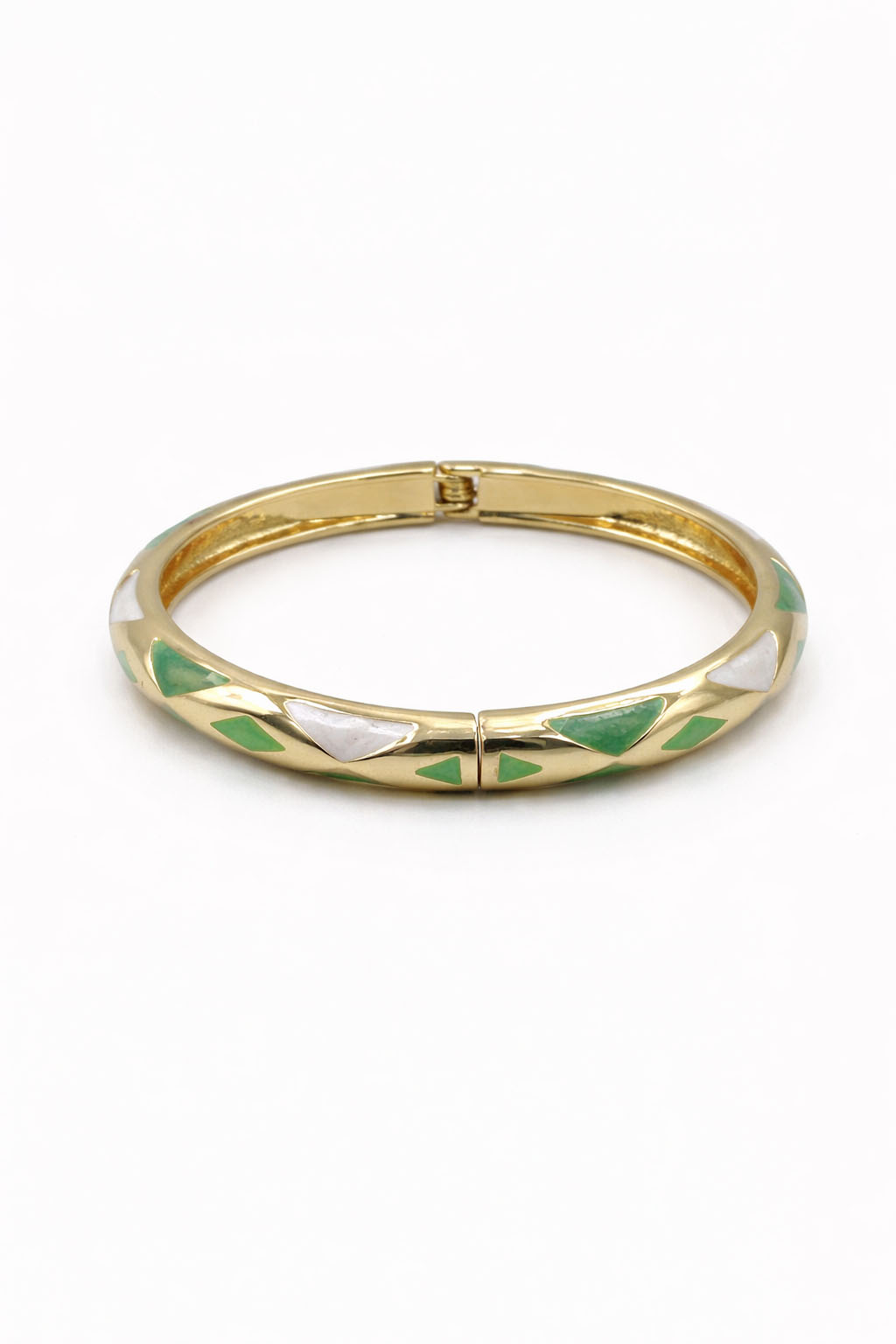 Yeşil Ve Beyaz Mineli Altın Renk Çelik Bilezik