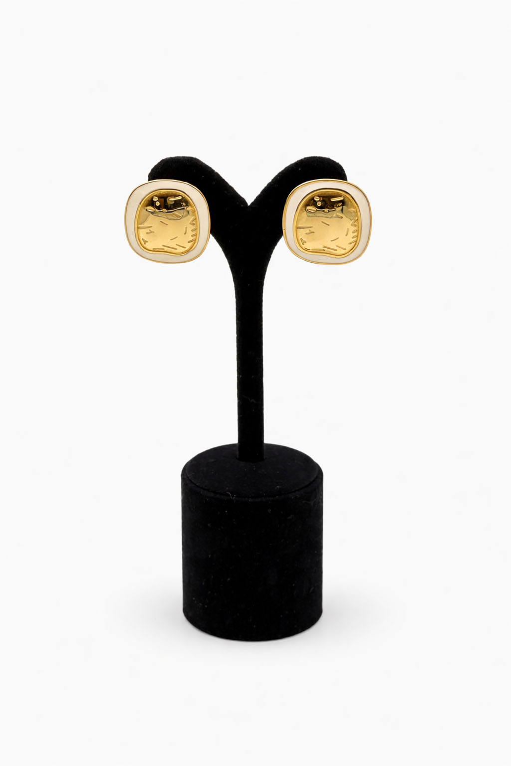 Altın Renk Beyaz Mineli Çelik Küpe