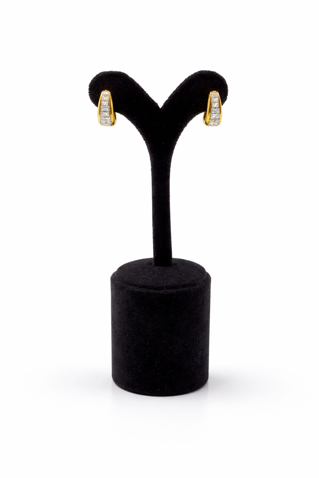 Kare Taş Detaylı Altın Renk Çelik Mini Halka Küpe