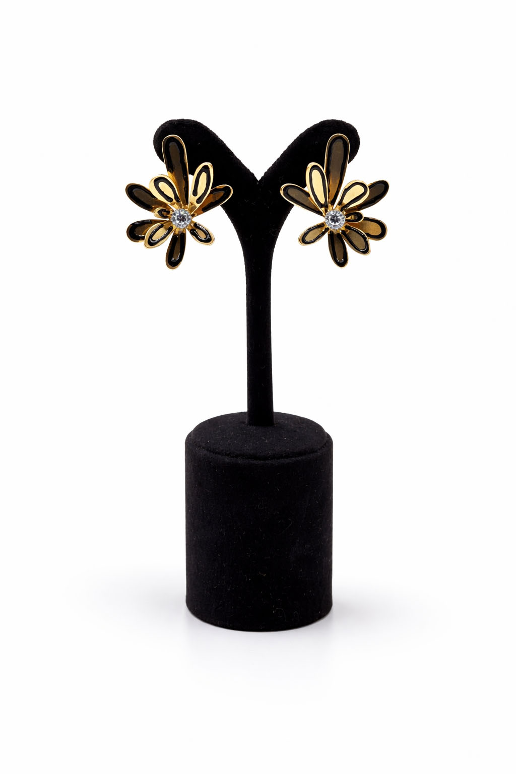 Çiçek Figürlü Zirkon Taşlı Altın Renk Çelik Küpe