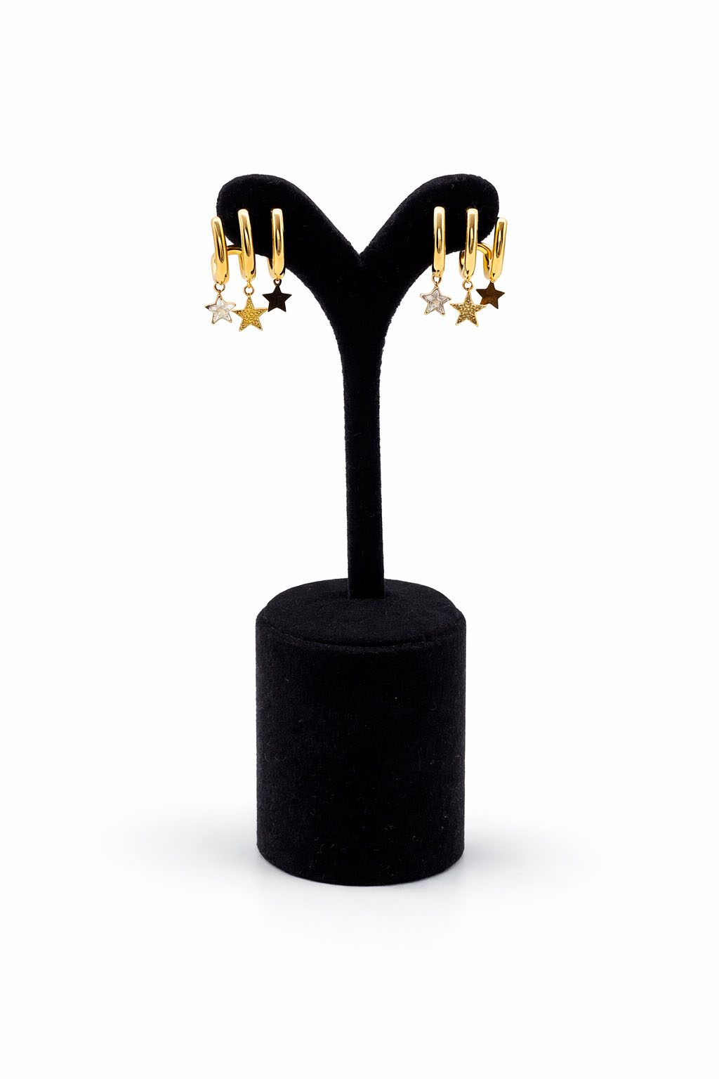 Yıldız Figürlü Mini Halka Altın Renk Çelik Küpe