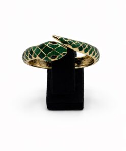 Yılan Figürlü Mineli Altın Renk Çelik Kelepçe Bilezik