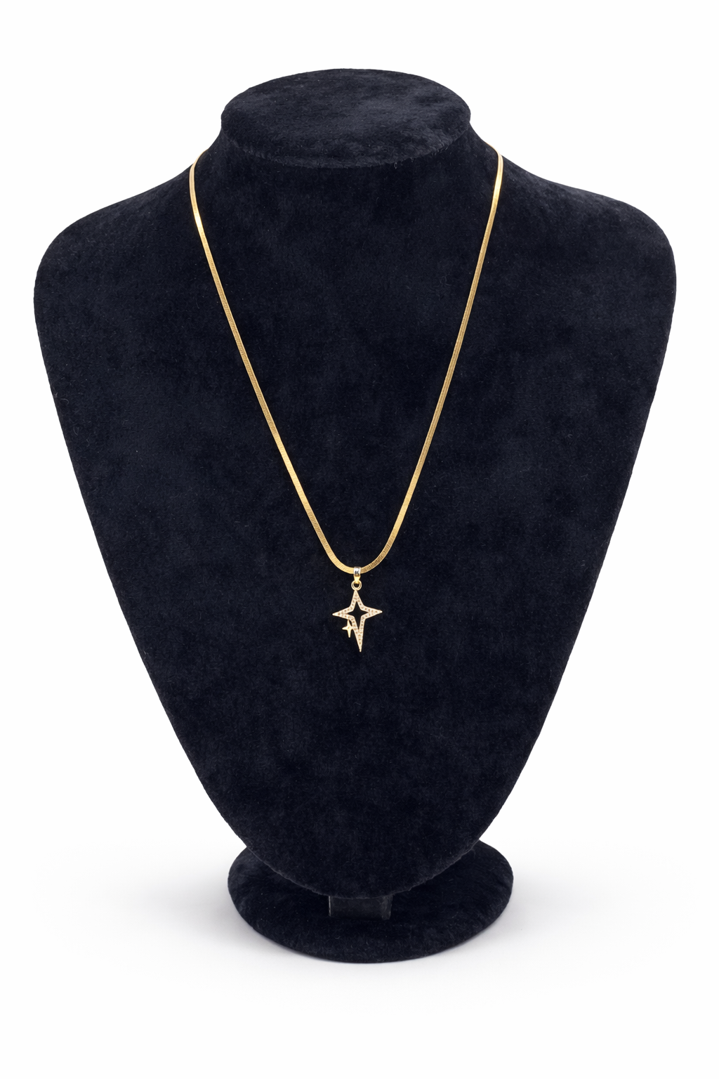 Altın Renk Taşlı Şimşek Yıldız Figürlü Çelik Kolye