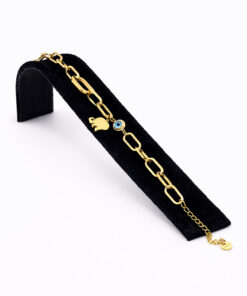 Altın Renk Fil Figürlü Nazar Detaylı Çelik Bileklik