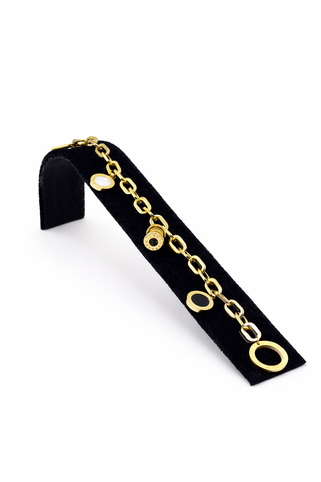 Altın Renk Kalın Zincir Halka Figürlü Çelik Bileklik