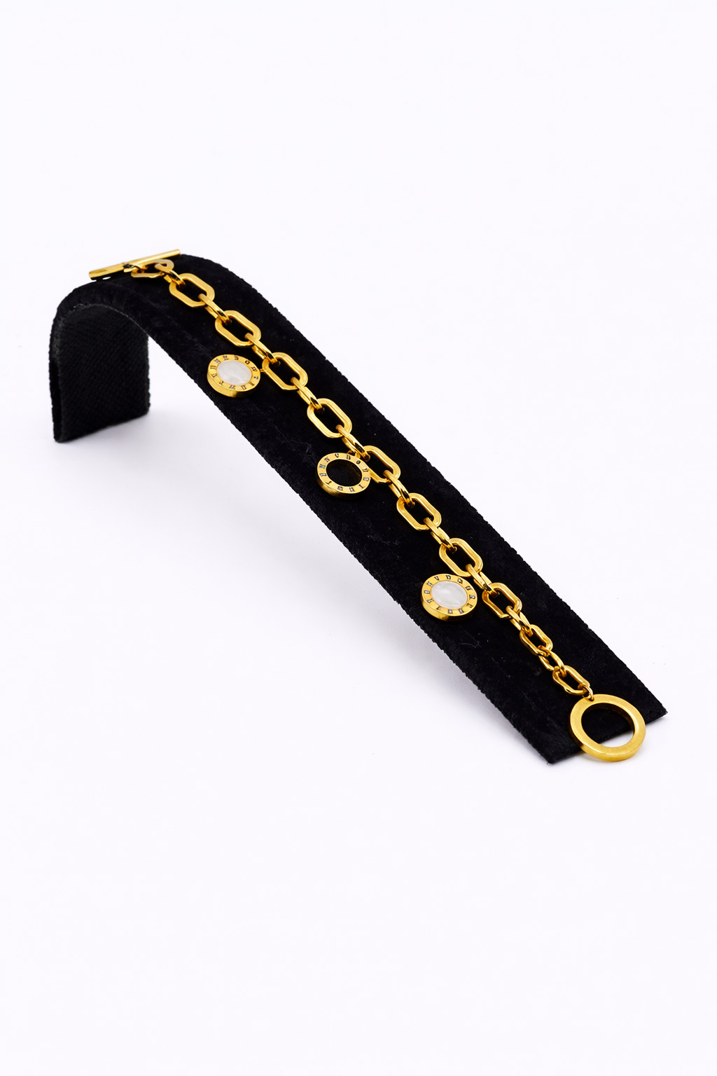 Altın Renk Yuvarlak Detaylı Zincir Çelik Bileklik