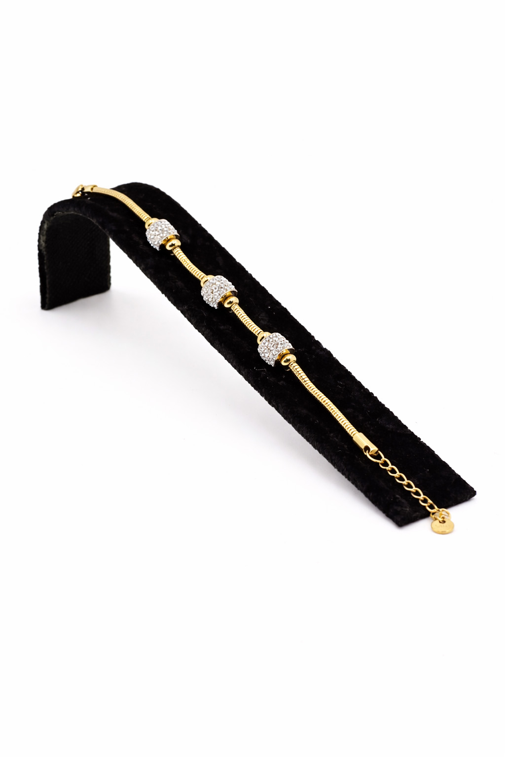 Zirkon Taş Detaylı Çoklu Boncuk Altın Renk Çelik Bileklik