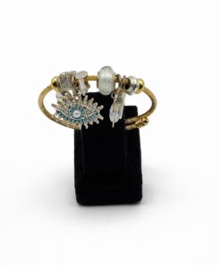 Nazar Göz Figürlü, Turkuaz Altın Renk Çelik Charm Bileklik