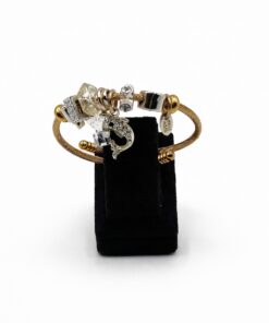 Balık Figürlü, Kristal Taşlı Altın Renk Çelik Charm Bileklik