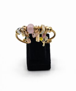 Pembe Taşlı Balon Figürlü Altın Renk Çelik Charm Bileklik