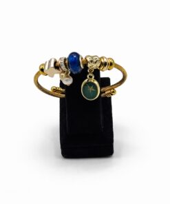 Mavi Taşlı Yıldız Figürlü Altın Renk Çelik Charm Bileklik