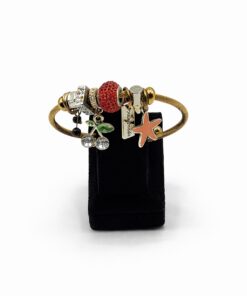 Kiraz ve Yıldız Figürlü, Kırmızı Altın Renk Çelik Charm Bileklik