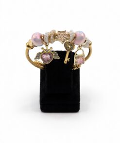 Kalp, Anahtar ve Kilit Figürlü Altın Renk Çelik Charm Bileklik