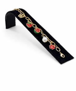 Çilek ve Kelebek Figürlü Altın Kaplama Bijuteri Charm Bileklik