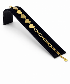 Çoklu Kalp Detaylı Altın Renk Çelik Bileklik