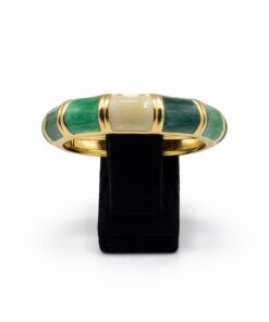 Dikdörtgen Dilimli Mineli Altın Renk Çelik Kelepçe Bilezik