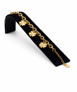 Dört Yapraklı Yonca Figürlü Altın Renk Çelik Bileklik