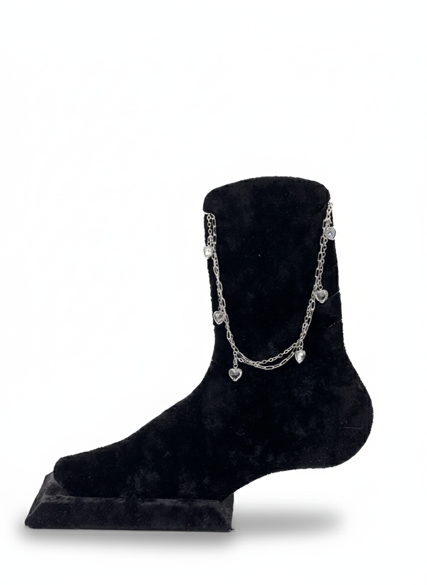 Kalp Detaylı Gümüş Renk Çelik Halhal