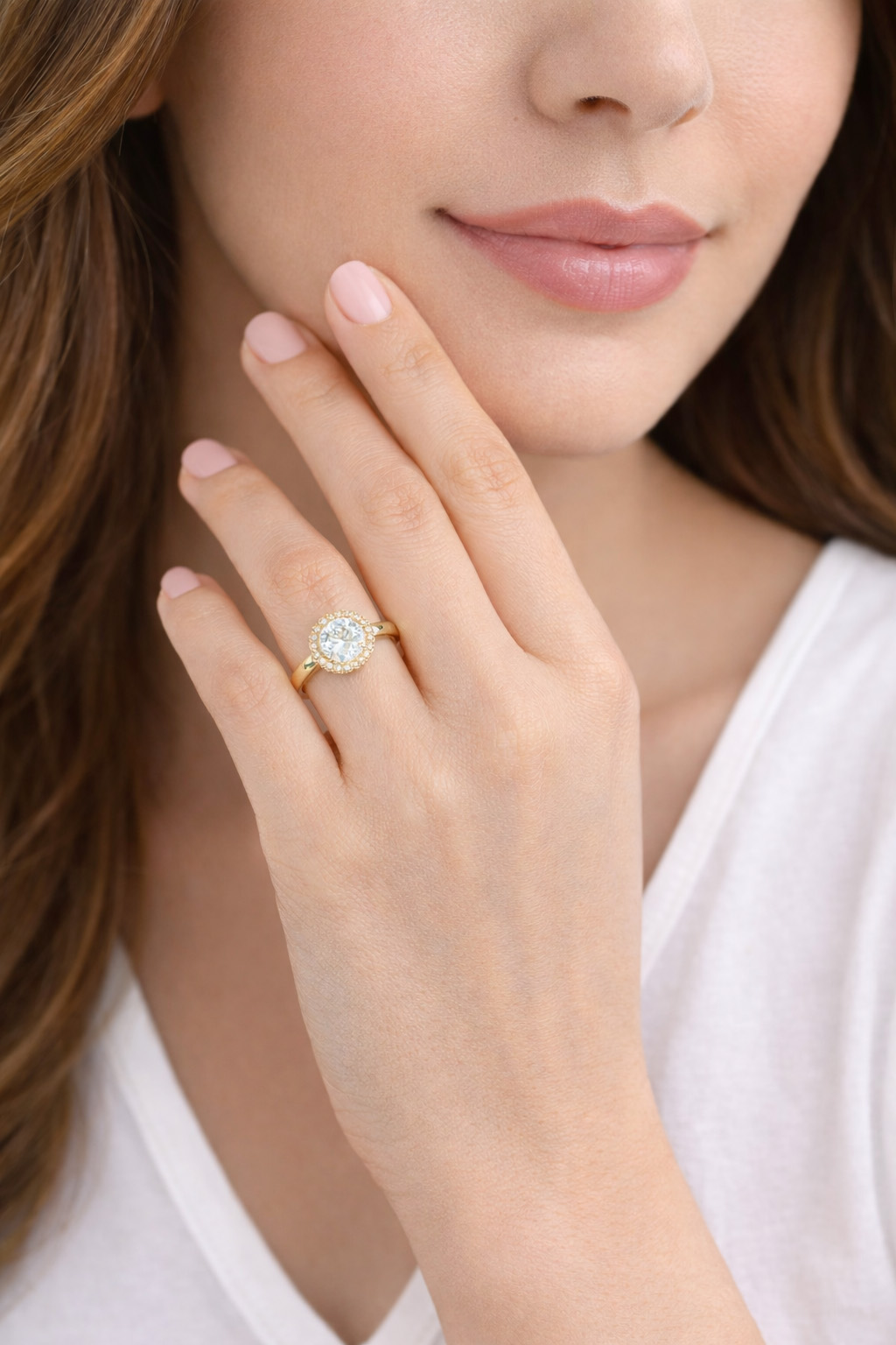 Yuvarlak Taşlı Altın Renk Çelik Yüzük