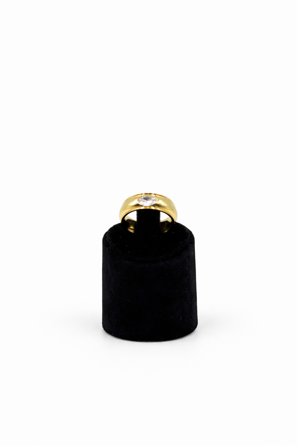 Tek Taşlı Altın Renk Çelik Yüzük