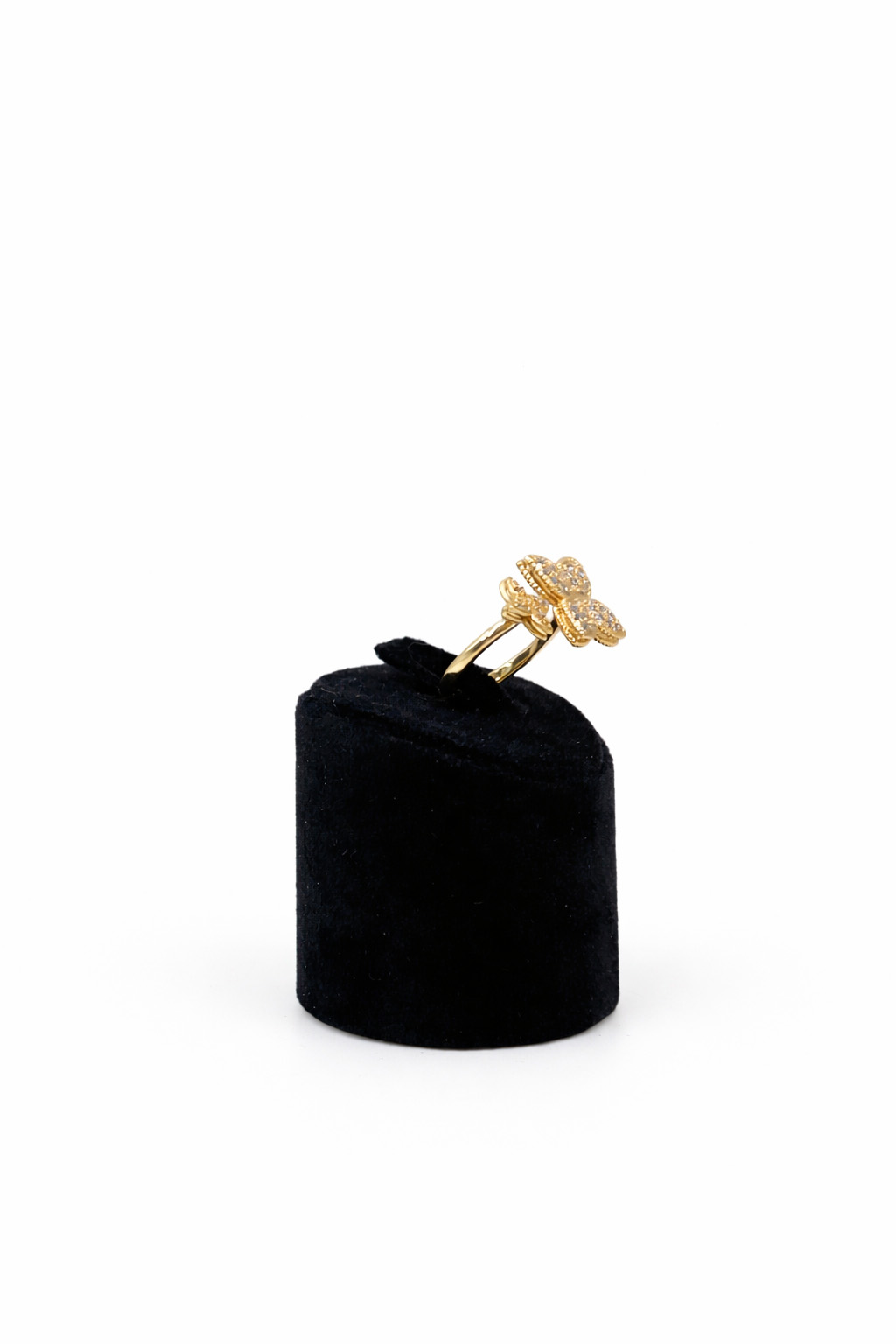 Çift Çiçek Figürlü Altın Renk Taşlı Çelik Yüzük