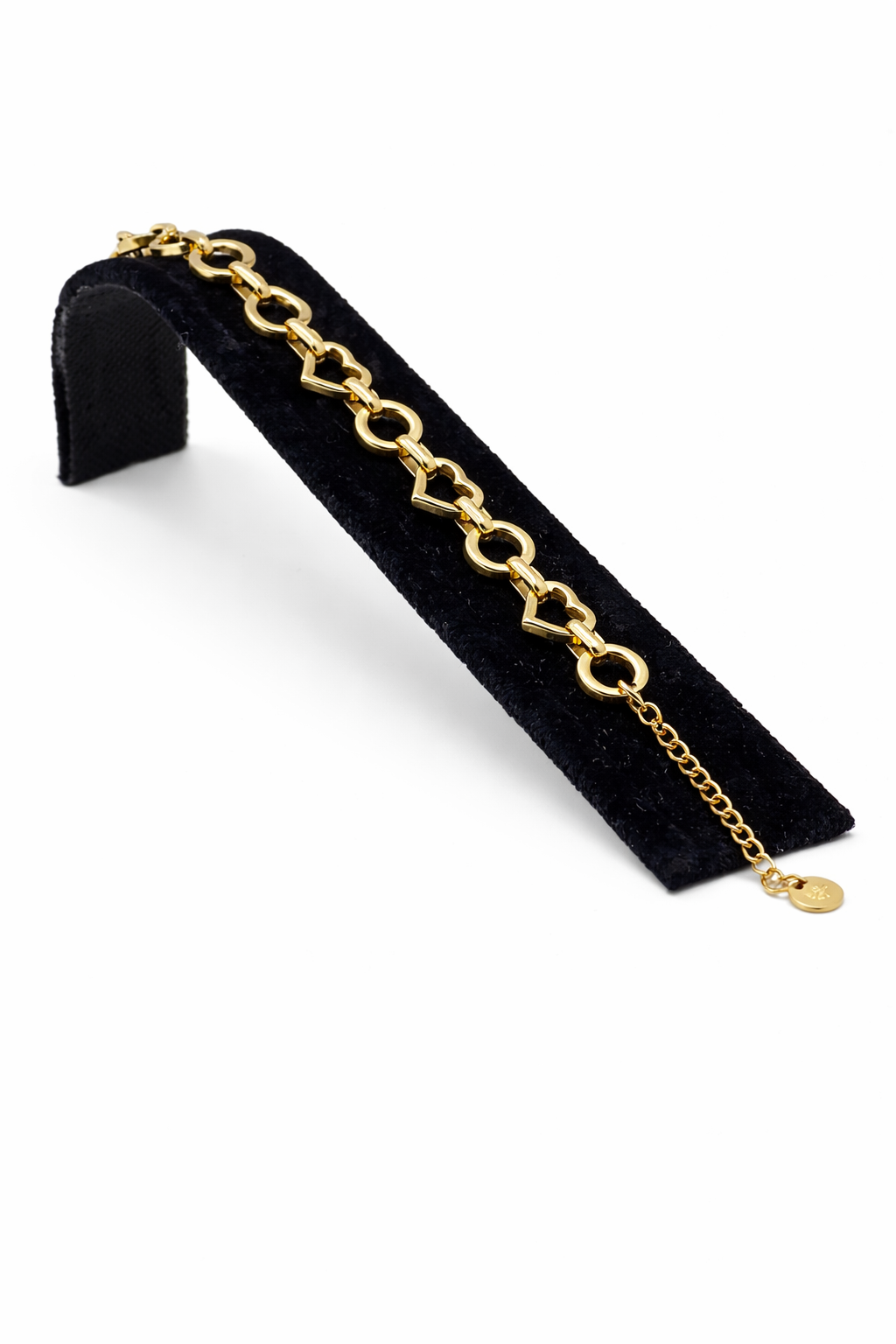 Kalp Halka Detaylı Altın Renk Çelik Bileklik