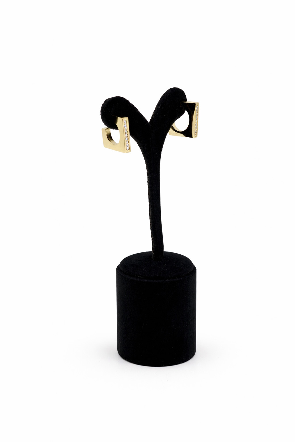 Altın Renk Taşlı Dikdörtgen Çelik Kadın Küpe