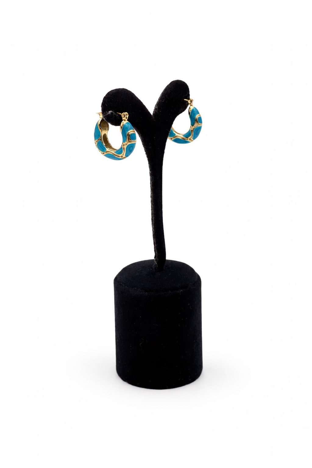 Turkuaz Mine Detaylı Altın Renk Halka Çelik Kadın Küpe