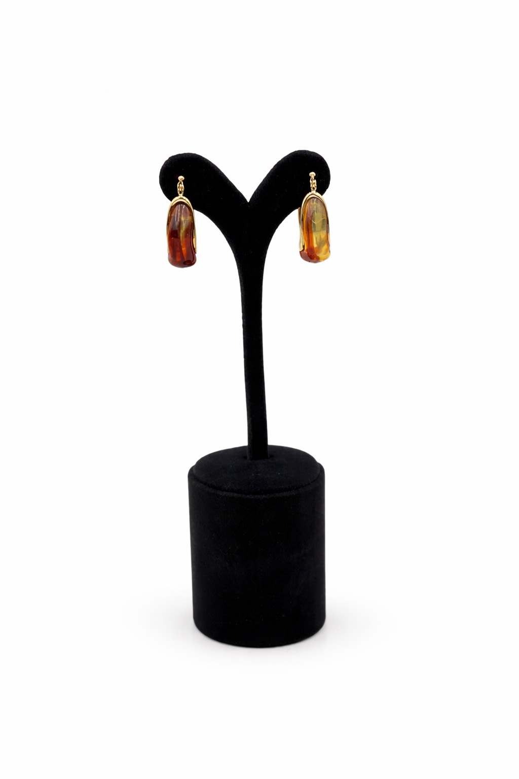 Kehribar Görünümlü Detaylı Altın Renk Halka Kadın Küpe