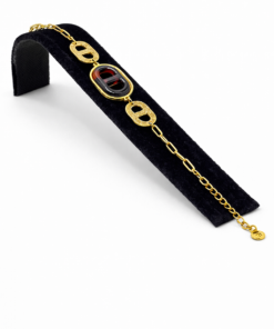 Oval Koyu Kahverengi Taş Detaylı Altın Renk Çelik Bileklik