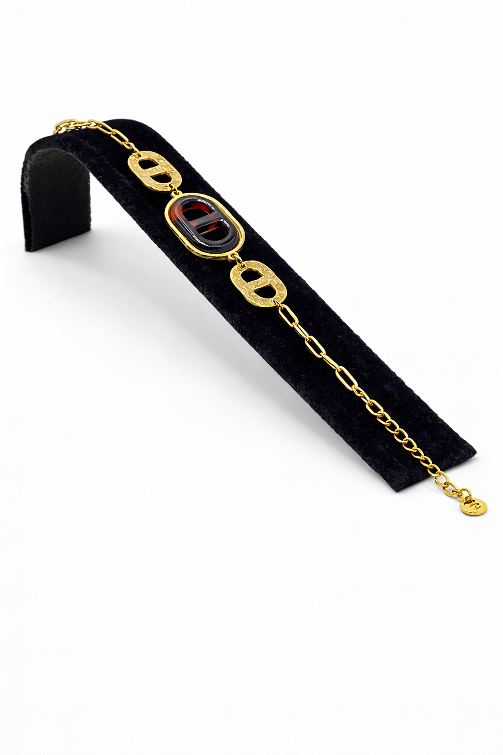 Oval Koyu Kahverengi Taş Detaylı Altın Renk Çelik Bileklik