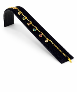 Renkli Damla Taş Detaylı Altın Renk Çelik Bileklik