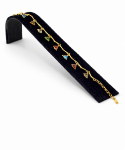 Renkli Üçgen Taş Detaylı Altın Renk Çelik Bileklik