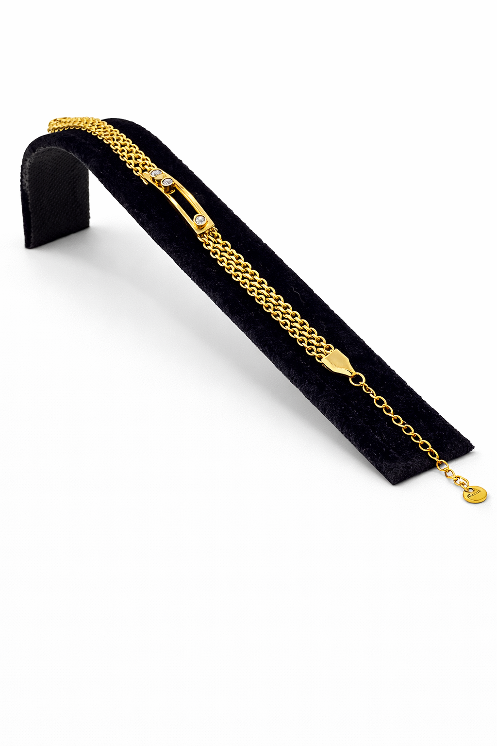 Zirkon Taş Detaylı Kalın Zincir Altın Renk Çelik Bileklik