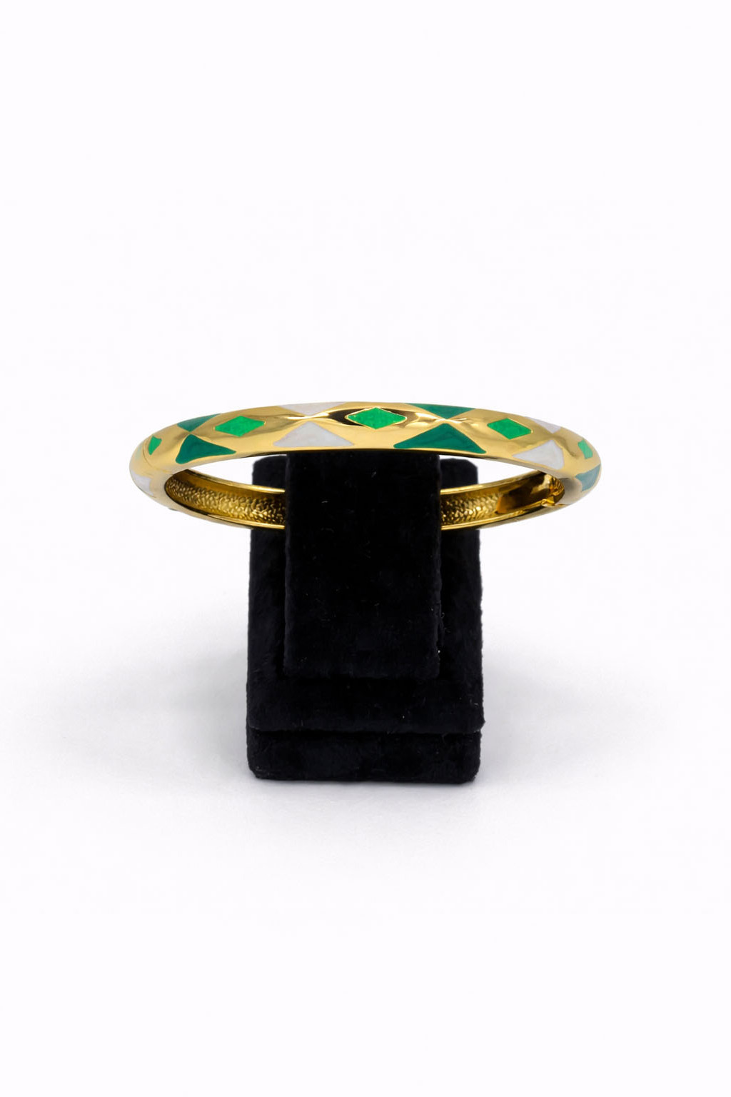 Yeşil Ve Beyaz Mineli Altın Renk Çelik Bilezik