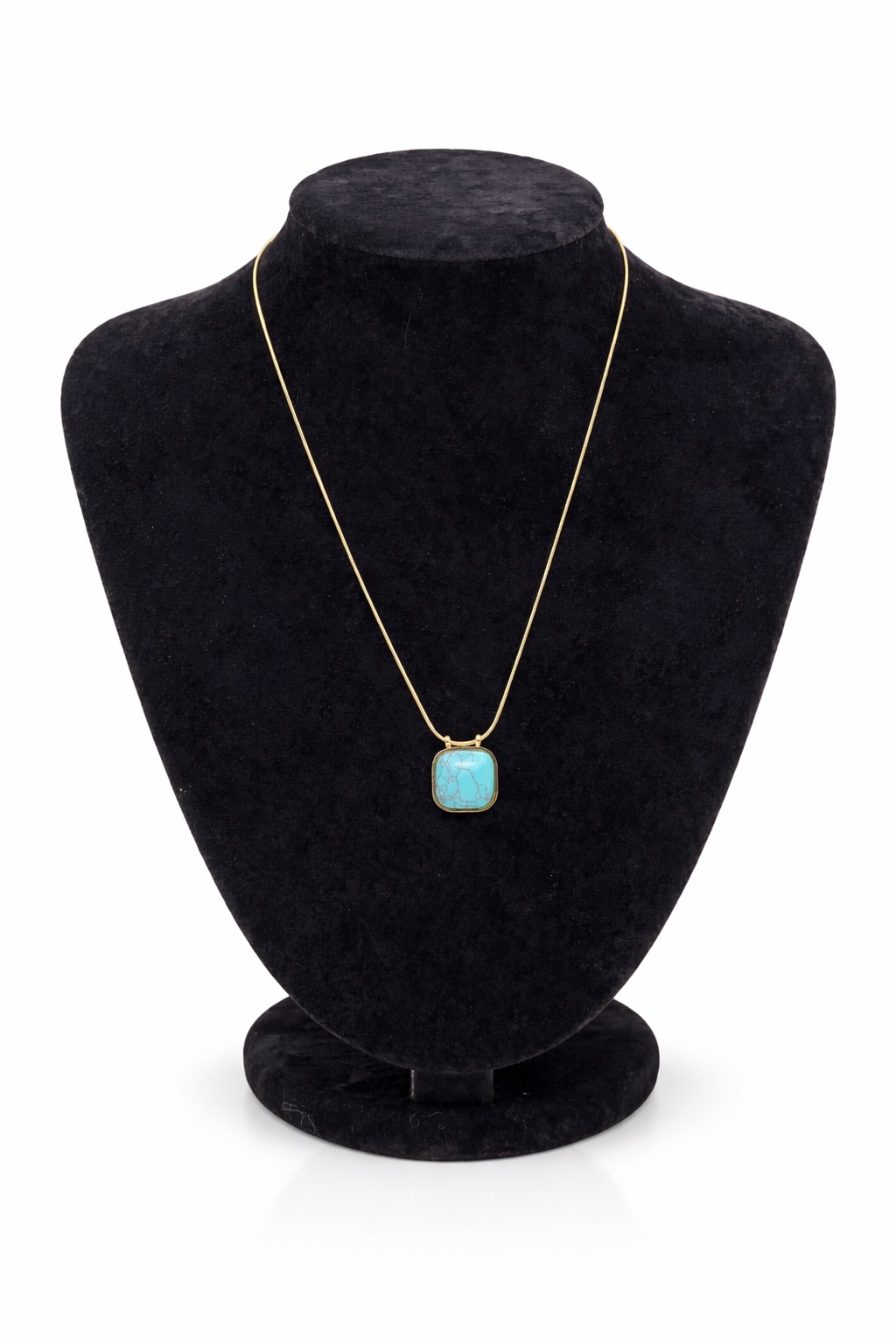 Mavi Kare Taşlı Altın Renk Çelik Kolye