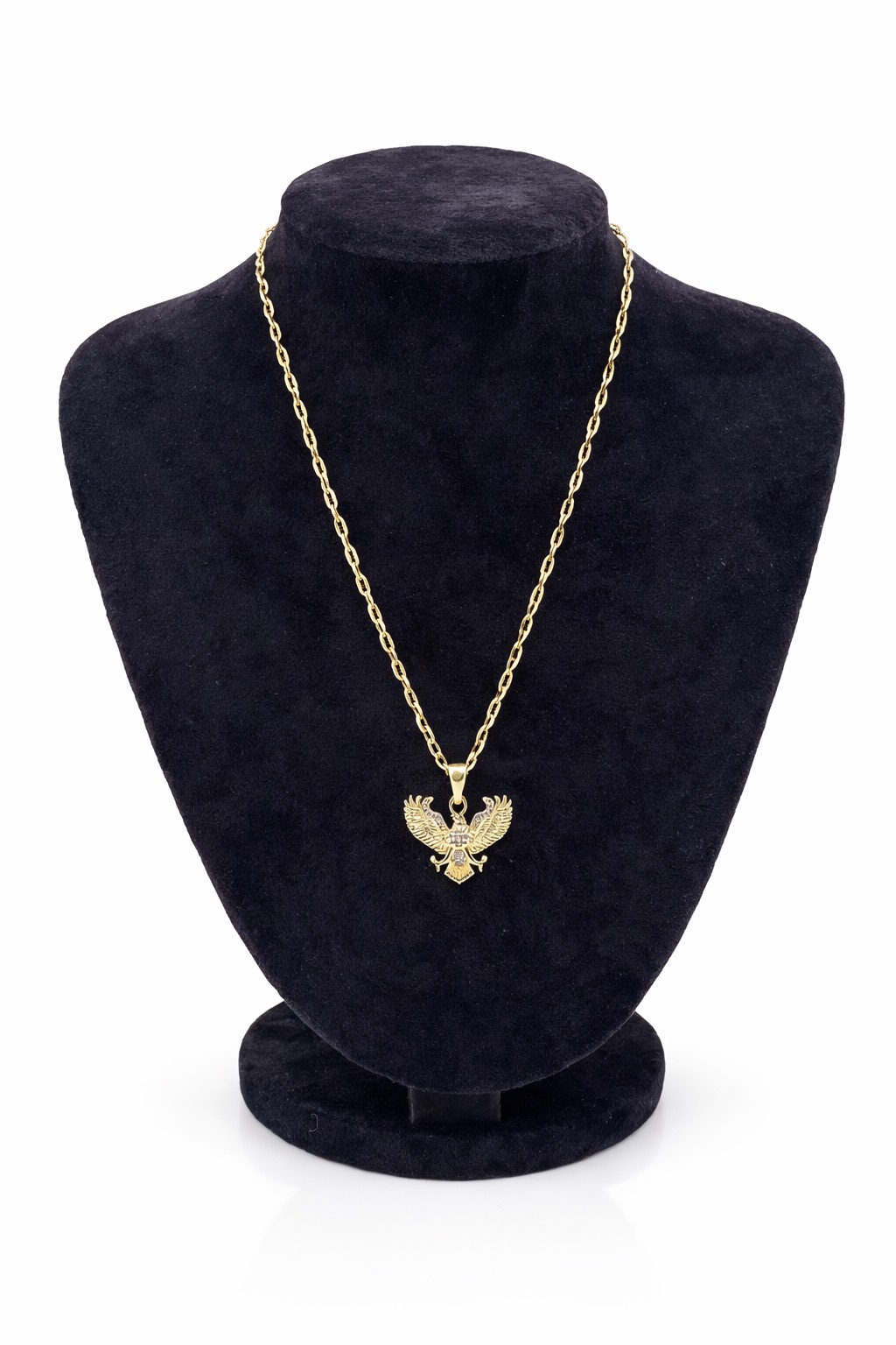 Çift Başlı Kartal Figürlü Altın Renk Çelik Kolye