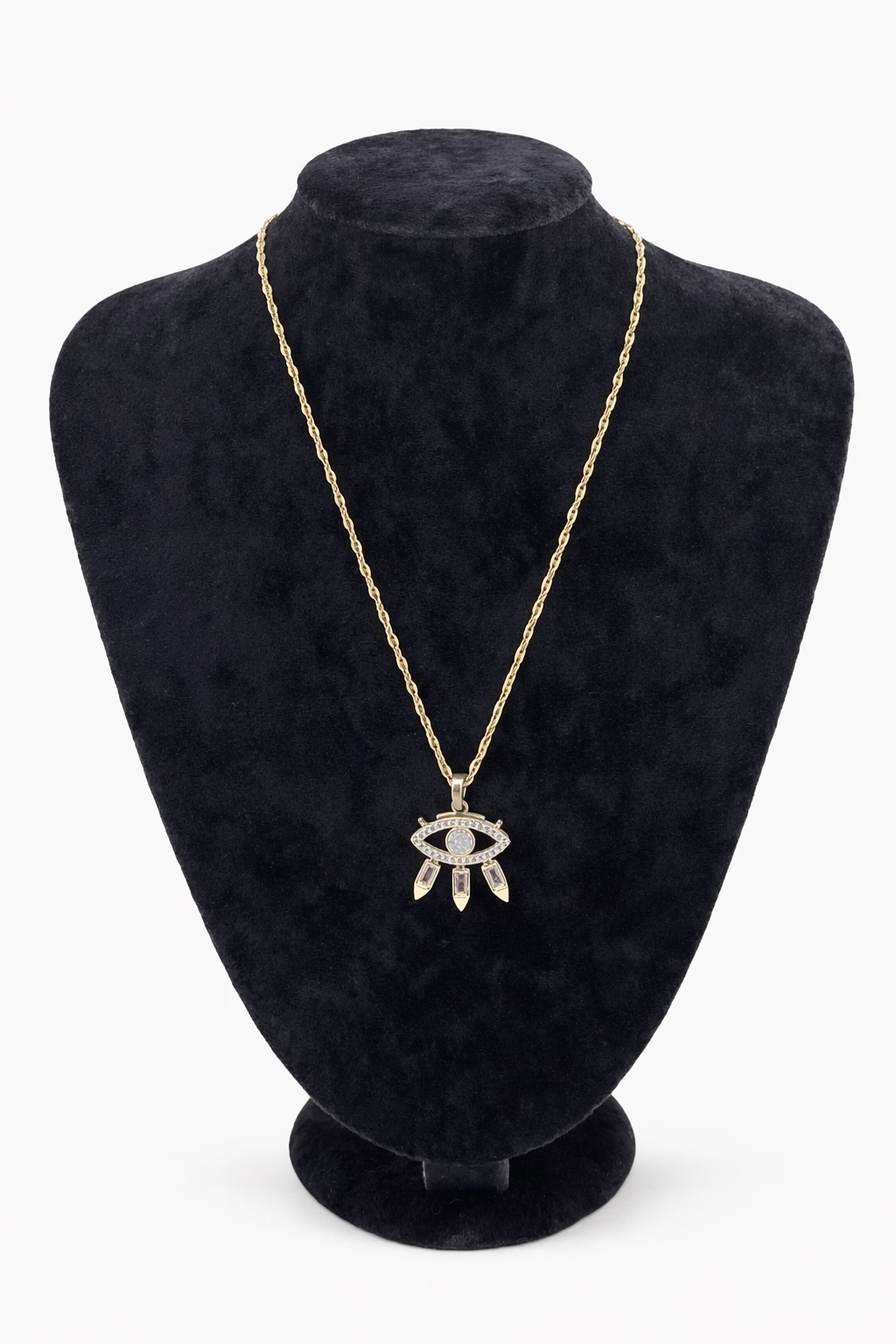 Zirkon Taşlı Göz Figürlü Altın Renk Çelik Kolye