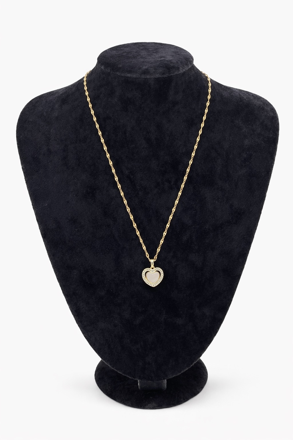 Zirkon Taşlı Mineli Kalp Figürlü Altın Renk Çelik Kolye