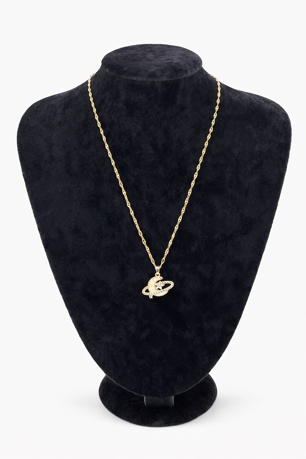 Ay ve Gezegen Figürlü Altın Renk Çelik Kolye