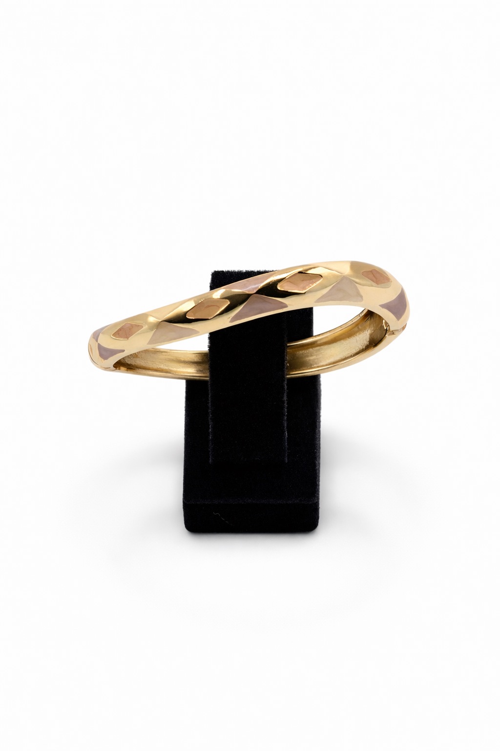 Asimetrik Desenli Mineli Altın Renk Çelik Kelepçe Bilezik