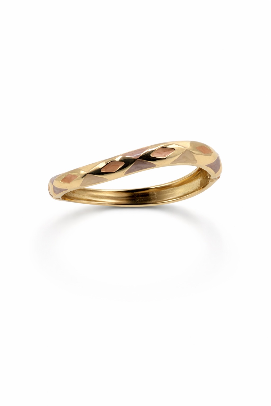 Asimetrik Desenli Mineli Altın Renk Çelik Kelepçe Bilezik