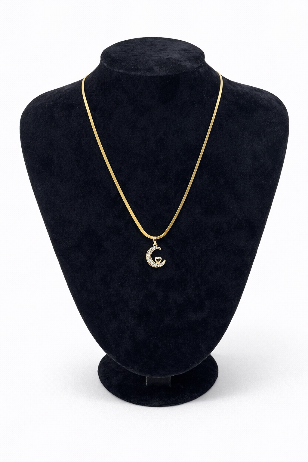 Altın Renk Ay ve Kalp Detaylı Çelik Kolye