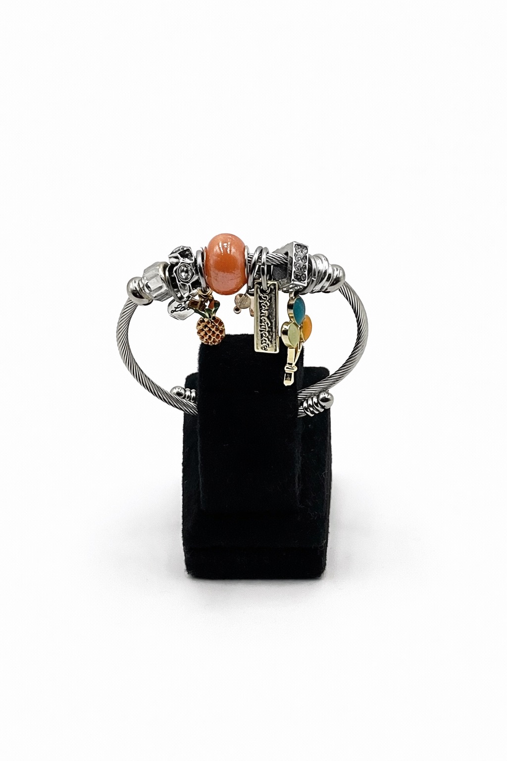 Balon ve Ananas Detaylı Altın Renk Çelik Charm Bileklik