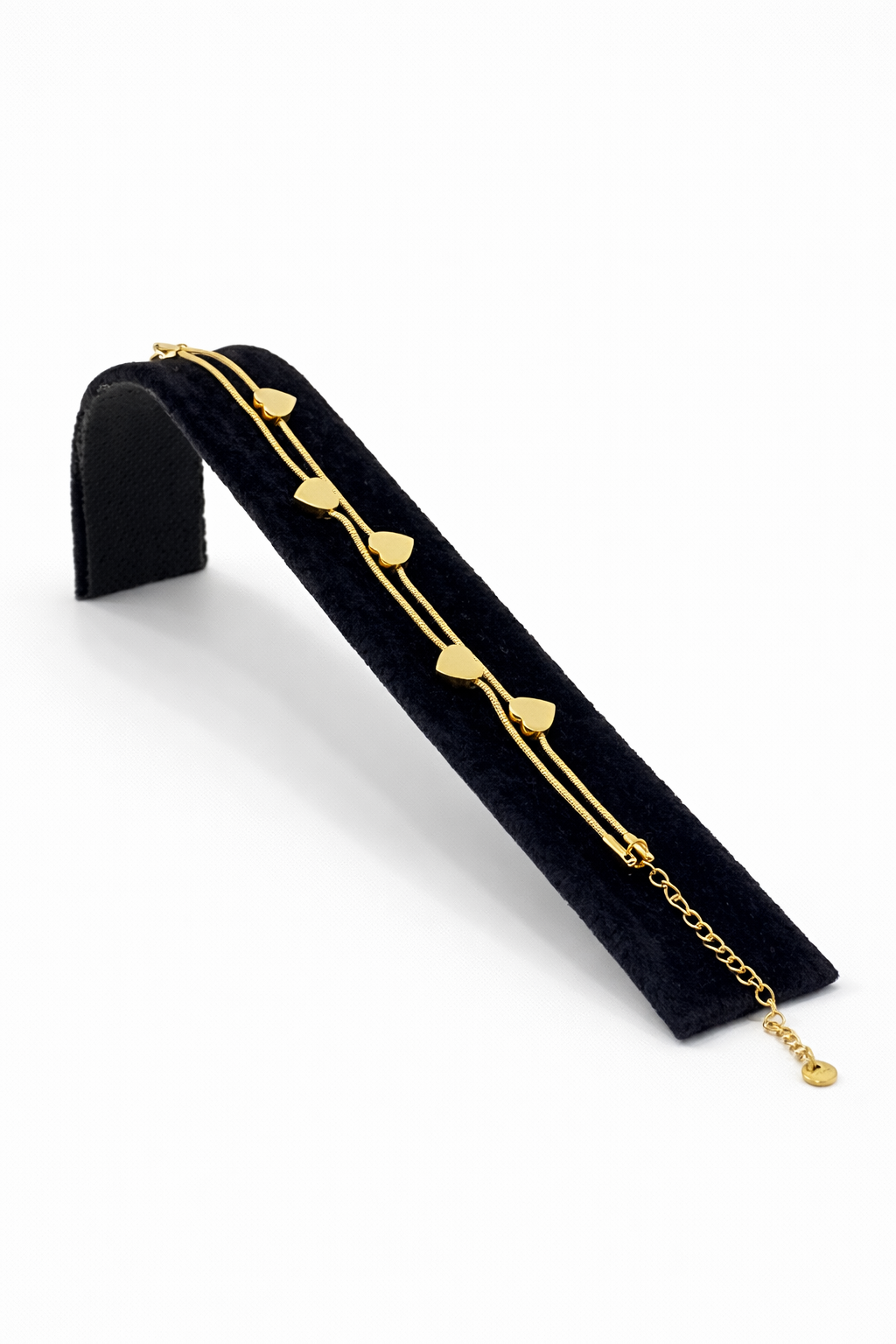 Çift Zincir Kalp Detaylı Altın Renk Çelik Bileklik