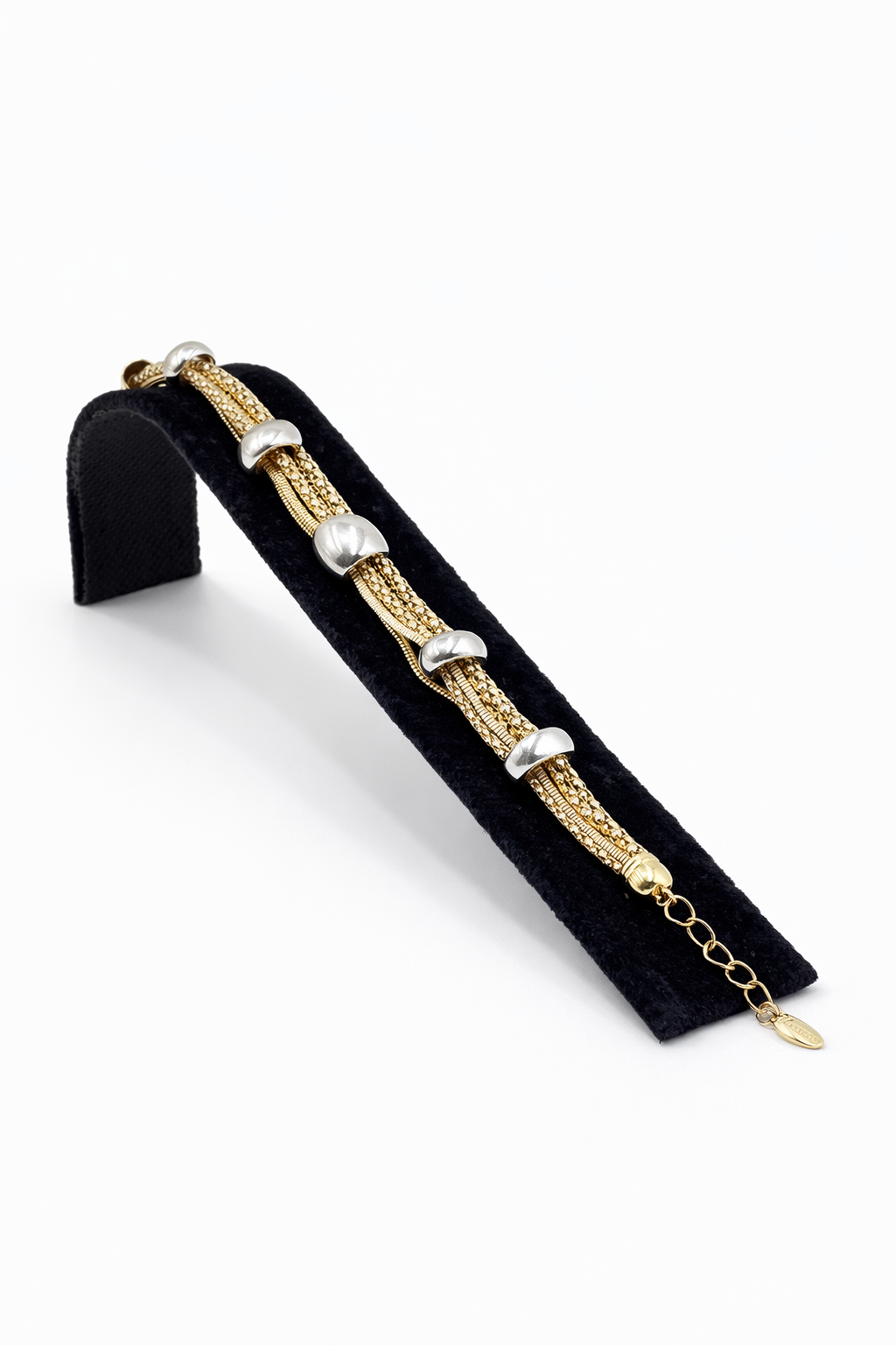 Altın ve Gümüş Renk Detaylı Çoklu Zincir Çelik Bileklik