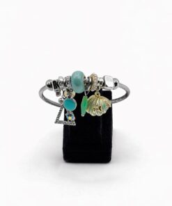 Deniz Kabuklu Yeşil Taşlı Gümüş Renk Çelik Charm Bileklik