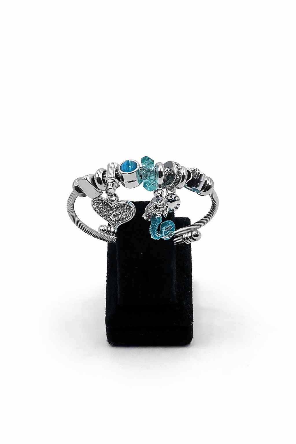 Deniz Kızı ve Kalp Detaylı Gümüş Renk Çelik Charm Bileklik