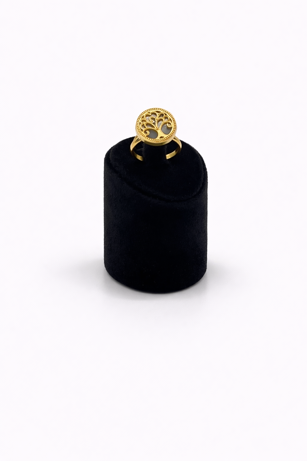 Sedef Detaylı Hayat Ağacı Figürlü Altın Renk Çelik Yüzük