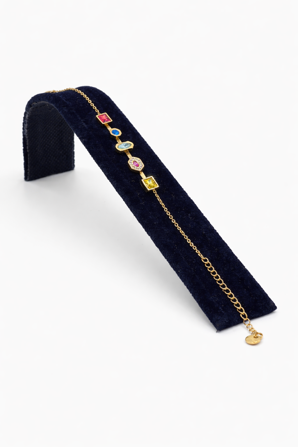 Renkli Zirkon Taş Detaylı İnce Çelik Zincir Bileklik